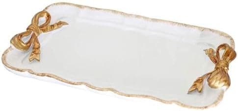 Warmtree Vintage Jewelry Organizer, Decorative Tray for Jewelry, Towel, Storage, Rings, Bracelets, Earrings, Cosmetics, Retro Design, Bow Decor Resin Plate Coquette for Room Decor, White