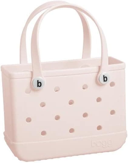 BOGG BAG Bitty Small Tote – 11” x 8.5” x 4.5” – Durable, Washable, Tip-proof – Beach, Pool, Boat, Work, Sports (Petal Pink with White Buttons)