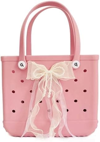 QTMY Beige Yarn Pearls Bow Charms for Bogg Bag Accessories Rubber Beach Bag, Boho Purse Charms,106