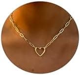 ASCOMY Dainty Gold Necklace for Women 14K Gold Plated Necklaces for Her Delicate Love Heart Necklace Heart Pendant Necklace Cute Necklaces Festival Jewelry Gift for Women
