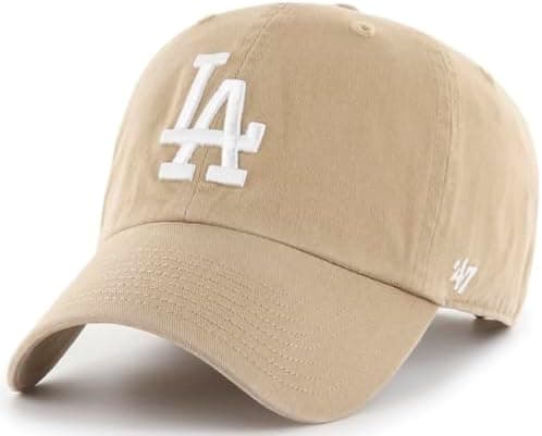 47 Brand MLB Khaki White Primary Logo Clean Up Adjustable Strap Baseball Dad Hat Cap, Adult One Size Fits All