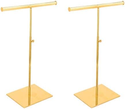 Set of 2 Gold Jewelry Necklace Display Stand - Adjustable T Bar Hanging Jewelry and Purse Display Stand for Retail Shops