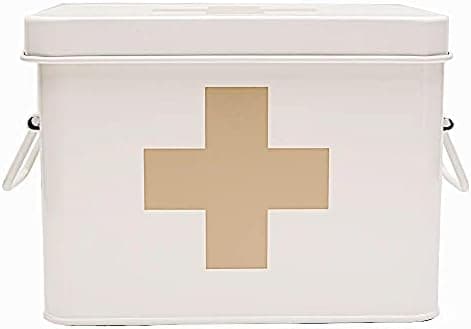 Lassos Boutique Retro Enameled First Aid Box for Medicine Storage and Home Decor with Lid and Removable Tray