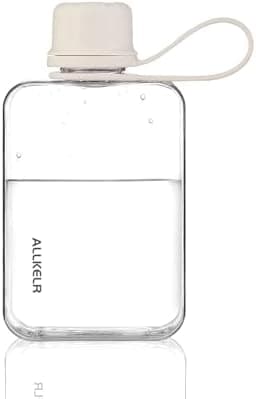 ALLKELR Portable Flat Water Bottle,BPA Free Reusable Tritan Plastic Travel Water Bottle Cup,Lightweight Leakproof Slim Water Bottle Fits Purse,Backpacking, Hiking (White, 8 oz)