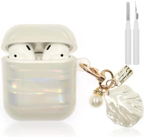 Compatible with AirPod Case 1st/2nd Generation, Shell Print Protective Case Cover for AirPods with Cleaner Kit and Shell Keychain Accessories for Women Girls