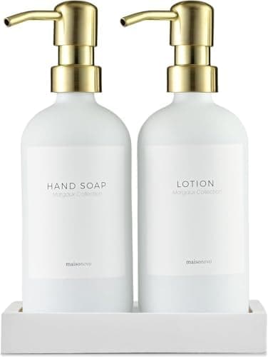 MaisoNovo Soap Dispenser 3-Piece Set | 16.9oz White Bottles with Gold Stainless Steel Pump Core