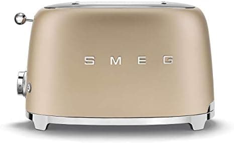 SMEG 2 Slice Toaster with 6 Presets and Defrost Function and Removable Crumb Tray TSF01CHMUS, Matte Champagne