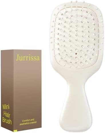 Jurrissa Mini Hair Bursh for Women Men and Kids, Protable Travel Size Hair Brush for Pockets Purses, Mini Detangler Brush for All Hair Types, Small Paddle Brush for Detangling (White)