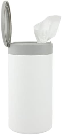 Spectrum Disinfecting Wipes Container Large White Refillable Stainless Steel Wipe Holder for Bathroom Kitchen, Classroom, Reuseable Push Button Wet Wipe Dispenser for Disinfect Cleaning Countertop