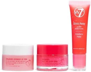 W7 Sweet Dreams Lip Care Gift Set - Overnight Mask, Balm & Scrub - Strawberry