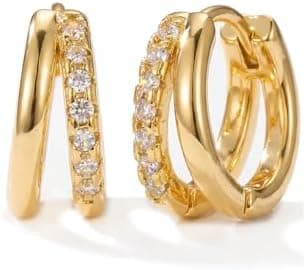 MUMREUES Gold Hoop Earrings for Women,14K Gold Plated Huggie Hoop Earrings for Gift