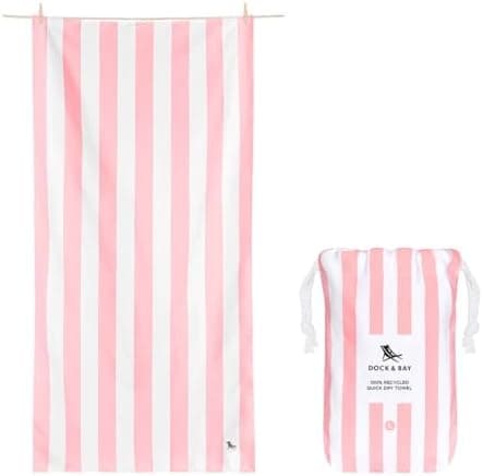 Dock & Bay Beach Towel - Quick Dry, Sand Free - Compact, Lightweight - 100% Recycled - Includes Bag - Cabana Light - Malibu Pink, Medium (130x70cm, 51x27)