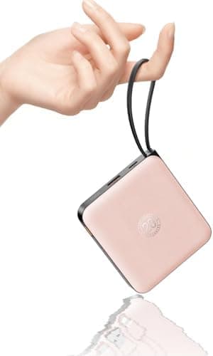 VRURC Portable Charger for iPhone Built-in Cables, 22.5W USB C Fast Charging 10000mAh Pocket Power Bank, Battery Pack for iPhone 17 16 15 Samsung Galaxy S26 S25 etc Android, Pink(1 Pack)