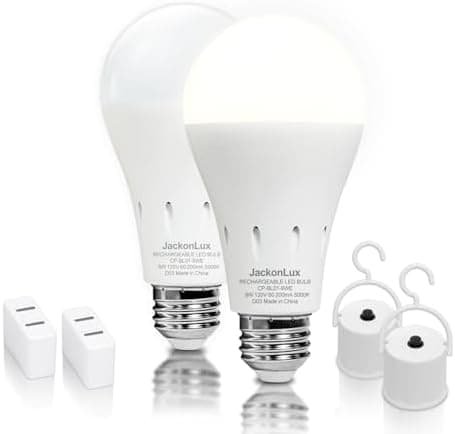 JackonLux Rechargeable Emergency LED Bulb Multi-Function Battery Backup Light for Power Outage Camping Outdoor Activity Hurricane 9W 800LM 60W Equivalent Daylight 5000K E26 120 Volt 2 Pack
