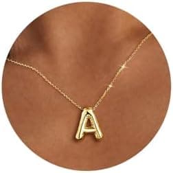 MTINEAPS Easter Basket Stuffers Gold Initial Necklace Easter Gifts for Girls Teens Kids, Teen Girl Gifts Trendy Stuff Bubble Letter Pendant Necklace Jewelry Personalized Birthday Gifts for Women