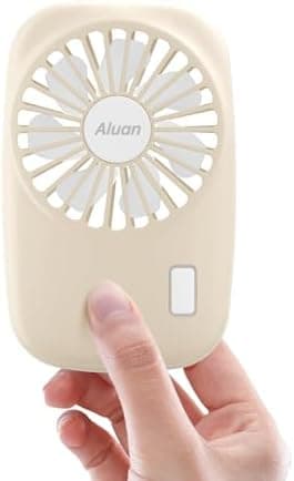 Aluan Handheld Mini Fan Powerful Small Personal Portable Speed Adjustable USB Rechargeable Eyelash Fan for Kids Girls Boys Woman Man Home Office Outdoor Travel, Beige