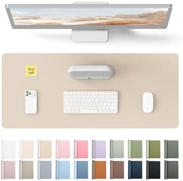 YSAGi Leather Desk Pad Protector, Office Desk Mat, Large Mouse Pad, Non-Slip PU Leather Desk Blotter, Waterproof Laptop Desk Writing Pad for Office and Home (23.6" x 13.8", Eggshell)
