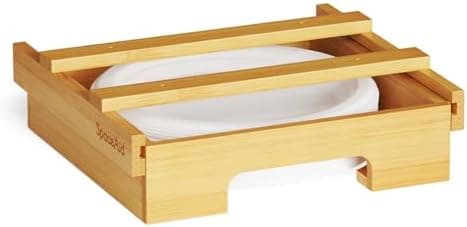 SpaceAid 10-inch Paper Plate Dispenser (Need 11.3 Inches Deep Cabinet Space) Under Cabinet Bamboo Plates Holder, Kitchen Vertical Dipensers Caddy, Bamboo