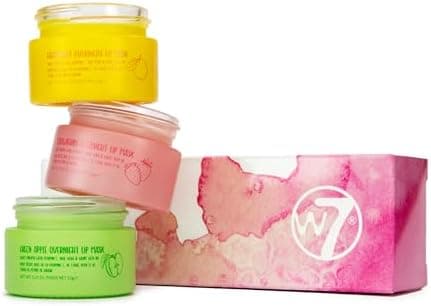 W7 Sweet Dreams Overnight Lip Mask Trio - Strawberry, Apple & Grapefruit Flavor Gift Set - Vitamin E, Aloe Vera and Grape Seed Oil - For Hydrated, Full Looking & Irresistible Lips