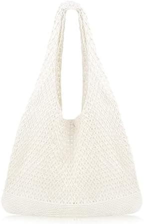 COOKOOKY Crochet Beach Tote bag Summer Beach Bag for Women Aesthetic Mesh Tote Bag Hippie Bag Knit Bag