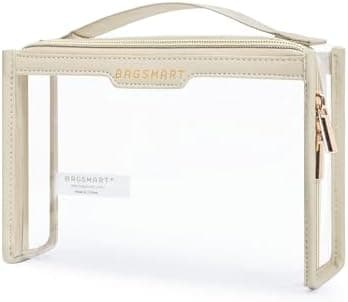 BAGSMART TSA Approved Toiletry Bag, Clear Travel Toiletry Bag, Makeup Cosmetic Pouch Bag for Women Men Carry on Airport Airline Quart Size Compliant Bag Organizer for Travel Essentials-1PCS Khaki