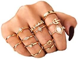 Sither 13 Pcs Women Rings Set Knuckle Rings Gold Bohemian Rings Vintage Gem Crystal Rings Joint Knot Ring Sets for Teens Party Daily Fesvital Jewelry Gift(style3)