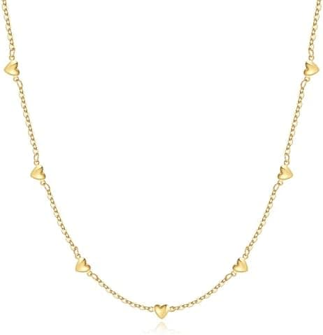 M MOOHAM Gold Heart Necklace for Women, Dainty 14K Gold Plated Choker Necklace for Women Non tarnish Teen Girl Gifts Trendy Stuff 7 8 9 10 11 12 13 14 Year Old Girls Christmas Gifts Stocking Stuffers