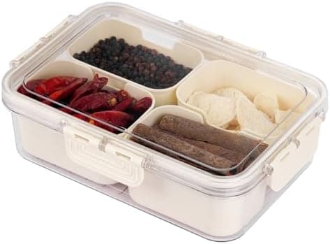 RAMFIYN Snack Box Container, Divided Serving Tray with Lid, 4 Compartments