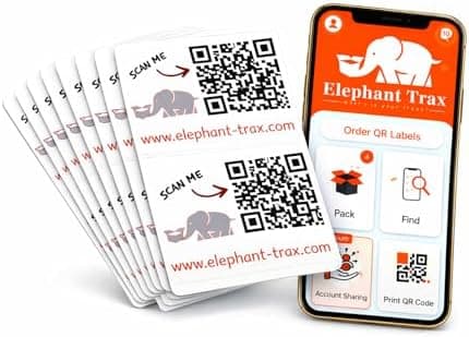 Elephant Trax QR Code Labels for Storage Bins – 40 Smart QR Code Stickers, Scannable QR Labels for Tote Bins, Moving Box Labels, Home Organization, Packing Supplies & Inventory Tracking