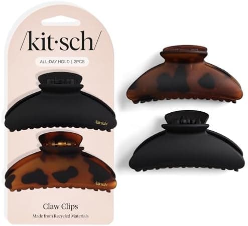 Kitsch Medium Hair Clips for Women, Strong Hold, Recycled Plastic Claw Clips for Thick Hair | Great for Updo, Half Up Hairstyle | Ideal Gifts for Women - 2pcs, Black and Tort
