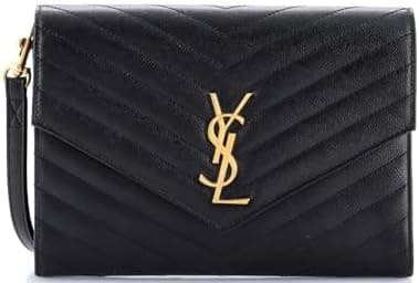 Saint Laurent, Pre-Loved Classic Monogram Envelope Wristlet Clutch Matelasse Chevron Leather, Black