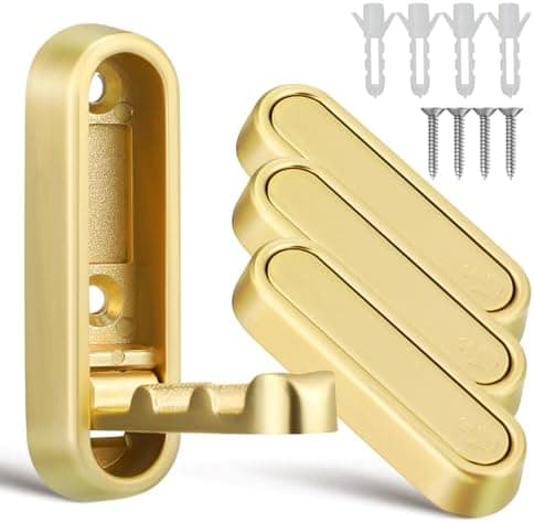 PRETYZOOM 4pcs Foldable Wall Hooks Gold Folding Coat Hooks Zinc Alloy Wall Hangers for Hanging Backpack Keys Hat Towel Robe Coat Hat Bags