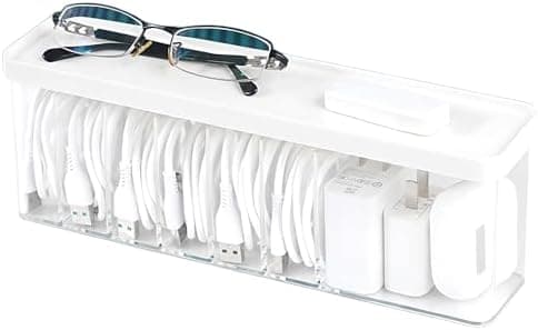 Nkocvew Charger Cable Cord Storage Organizer Box - 1 Pack With Lid - Easy Storage Without Cable Ties