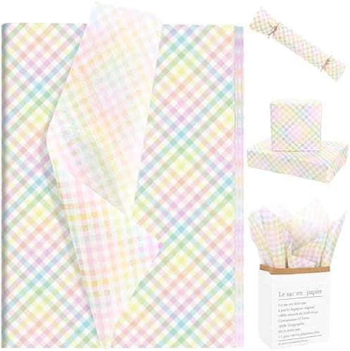 100Pcs Easter Tissue Paper for Gift Wrapping Pastel Plaid Color Art Tissue Paper for Happy Easter Party Spring Holidays DIY Craft Supplies, 20 * 14 Inches