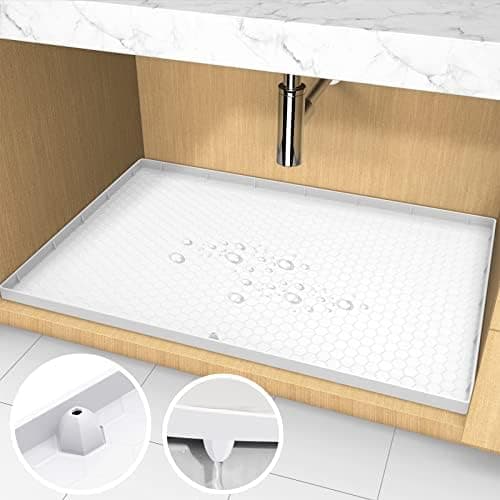 AECHY Under Sink Liner, 34" x 22", Silicone Mat with Unique Drain Hole Design, Waterproof & Flexible for Kitchen, Bathroom and Laundry Room - White