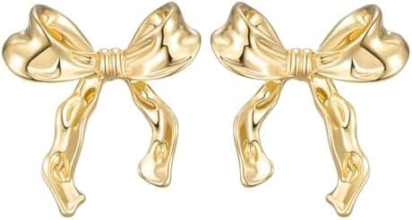 SWEETV Gold/Silver Bow Earrings for Women, 925 Sterling Silver Post Ribbon Knot Stud Earrings Drops, Daily Jewelry Accessory Valentines Day Gifts