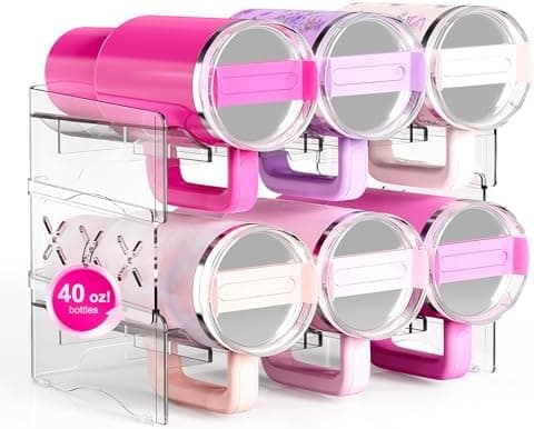 JYPS Tumbler Organizer, Acrylic Water Bottle Storage For Full Stanley 40oz Tumbler, Stackable Handle Cup Holder For Home Kitchen Pantry Countertop Cabinet, Size For Stanley/HydroJug/Owala/YETI/BrüMate