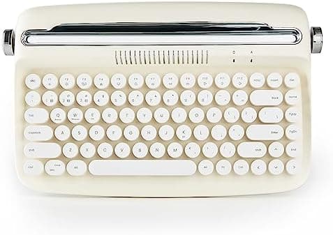 YUNZII ACTTO B303 Wireless Typewriter Keyboard, Bluetooth Connection, Cute Retro Aesthetic Design with Integrated Stand for Tablet, Phone, PC and Win/Mac/Android (B303, Ivory Butter)