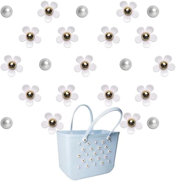 Fxfenoxo Flower Charms Compatible with Bogg Bag&Simply Southern Totes, Pearl Bag Bits Insert Charm Accessories