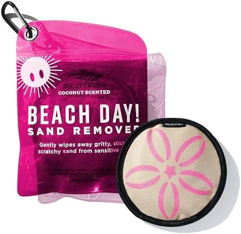 Pilotfish Beach Essentials Sand Remover Bag, Gentle Skin-Friendly Formula with 7 Natural Ingredients + Coconut Oil, Talc-Free Sand Removal Beach Accessories, Must Haves, Gifts for Women