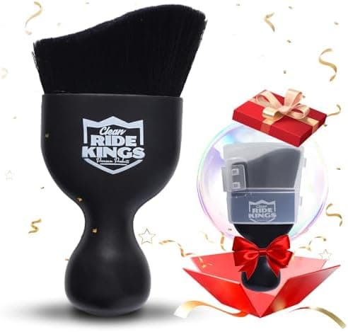 RIDE KINGS Car Interior Detailing Brush, Soft Bristle Auto Dashboard Dust Cleaner with Cover for Car Vents, Leather & Computer, Cleaning Supplies Gifts for Men Women - Black