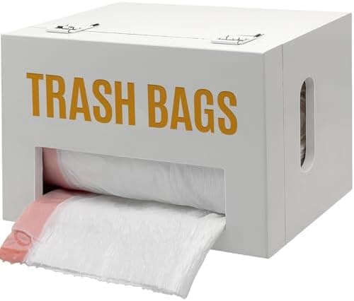 Libreshine Extra Large White Bamboo Trash Bag Holder Dispenser, Fits Costco & Sam's Club Jumbo Rolls, Under-Sink, Cabinet & Wall Mount Organizer, Garbage Bag Storage for Kitchen, Pantry, Garage