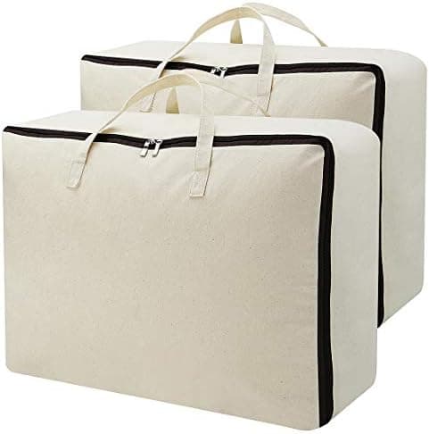 AMJ Set of 2, Storage Bags with 3-Side Zip Open & Handles, House Move or Winter Garment Storage in Wardrobe, Beige