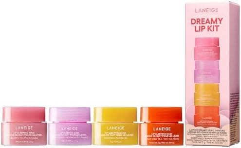 LANEIGE Dreamy Lip Kit: Lip Sleeping Mask Berry, Sweet Candy, Mango, and Peach Iced Tea, Nourish, Hydrate, Vitamin C, Shea Butter, Coconut Oil