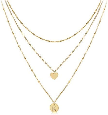 Layered Initial Choker Necklaces Handmade 14K Gold Plated Dainty Heart Personalized Letter Disc Pendant Layering Gold Necklaces for Women Gift Jewelry,Valentines Day Gifts for Mom Wife Girlfriend