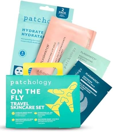 Patchology On The Fly Travel Facial Kit – Travel-Friendly Hydrating Skincare Essentials for Face, Eyes and Lips – Includes 2 Pair Under Eye Patches, 2 Hydrate Sheet Mask for Refreshed Skin,1 Lip Mask
