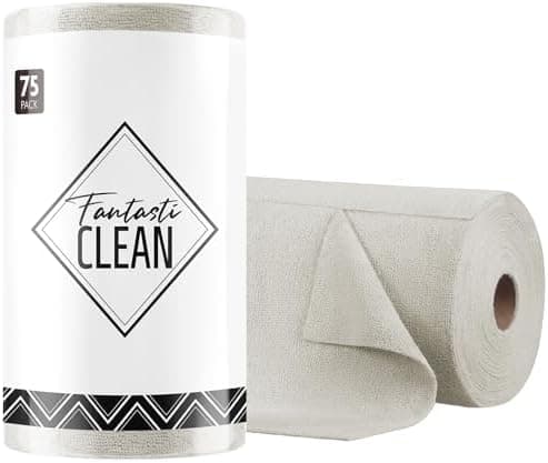 Fantasticlean Microfiber Cleaning Cloth Roll -75 Pack, Tear Away Microfiber Towels, 12" x 12", Reusable, Washable, Scratch Free, Ultra Absorbent Dishcloth for All-Around Cleaning Supplies (Cool Grey)