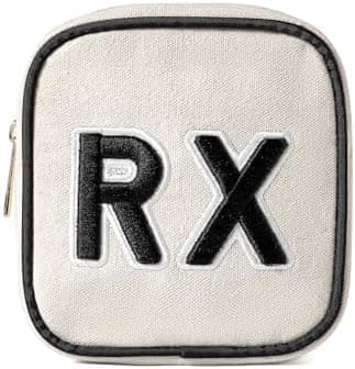 uekeboag Personalized Small Canvas Medicine Cosmetic Bag, Cute Plaid Pattern Chenille Letter Patch RX Drug Pouch with Zipper, Makeup Travel Gift Bag for Women and Girls (11Beige Canvas)