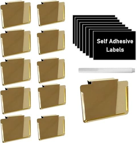Top label Clip Label Holders,Gold Bin Clips for Kitchen Pantry Organization,10 Pcs Clip Holders with 60 Pcs Chalkboard Stickers