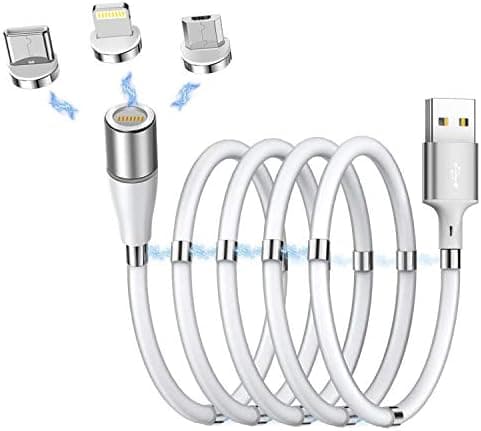 AICase Magnetic Retractable Fast Charging Cable, 3 in 1 Self Winding Phone Cable with Data Transmission, Supports Type-C, Micro USB and iProduct